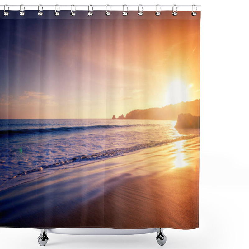 Personality  Beautiful Bright Purple Purple Sunset On The Ocean, Sandy Beach, Shower Curtains