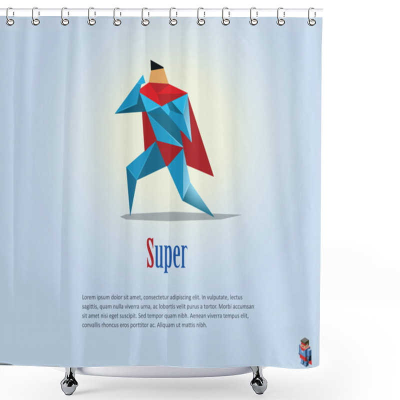 Personality  Vector Polygonal Illustration Of Super Hero, Origami Style Icon, Modern Cartoon Super Hero Man Character Shower Curtains