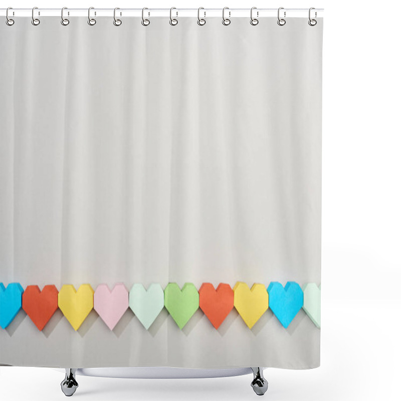 Personality  Top View Of Decorative Papers In Heart Shape On Grey Background With Copy Space Shower Curtains