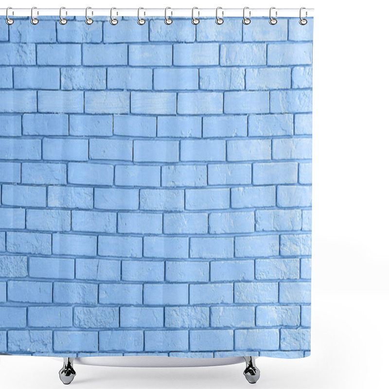 Personality  Grunge Brick Wall Texture, Copy Space. Classic Blue Background.  Shower Curtains