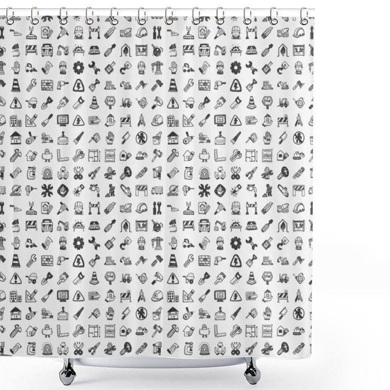 Personality  Seamless Doodle Construction Pattern Shower Curtains