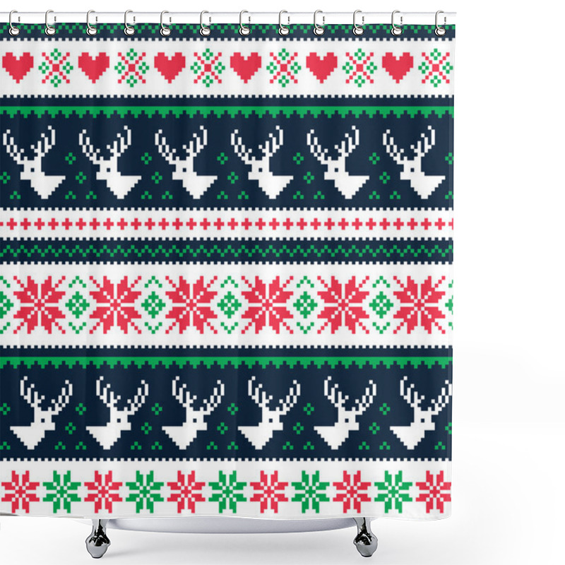 Personality  Scandynavian Winter Seamless Pattern With Deer And Hearts Shower Curtains