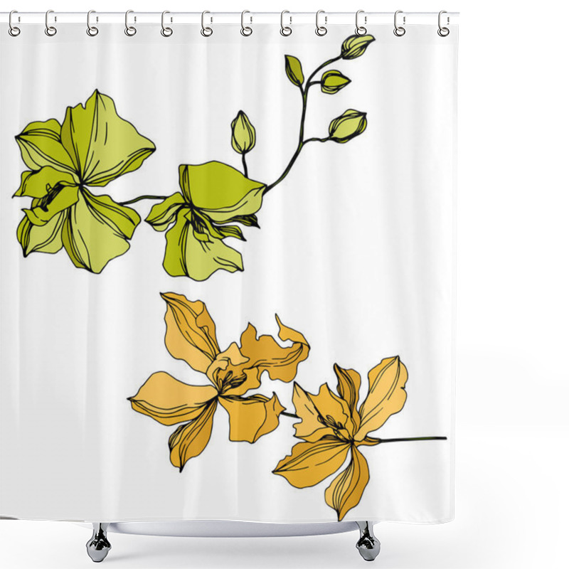 Personality  Vector Orchid Floral Botanical Flowers. Black And White Engraved Ink Art. Isolated Orchids Illustration Element. Shower Curtains