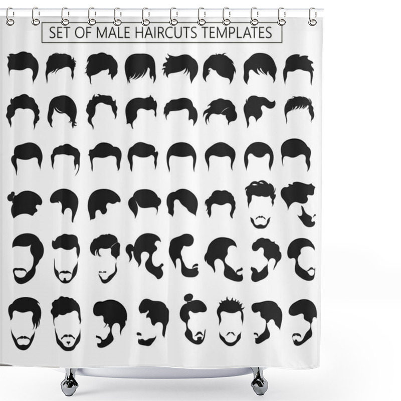 Personality  Set Of Male Haircuts And Hairstyles With A Beard On A White Background Shower Curtains