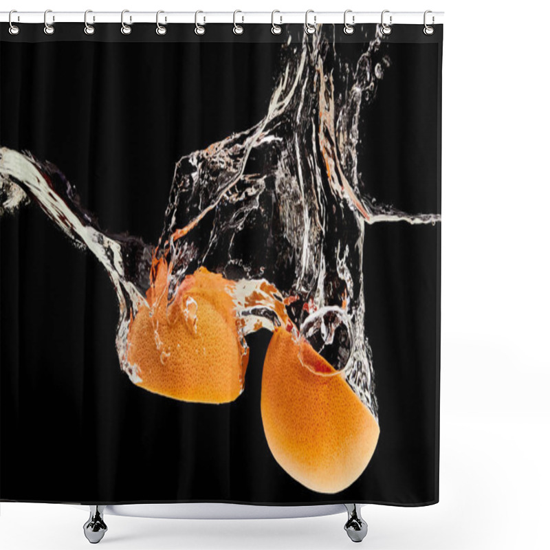 Personality  Organic Grapefruit Halves Falling In Water With Splash Isolated On Black Shower Curtains