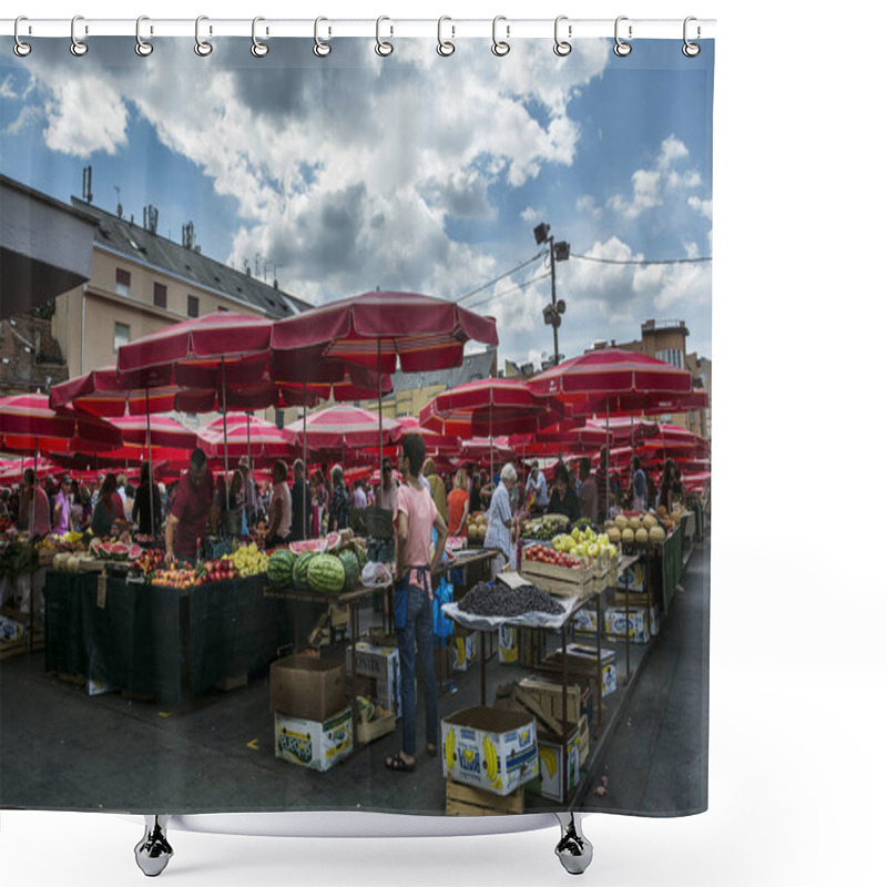 Personality  ZAGREB, CROATIA - JULY15, 2O18. Dolac Market , Most Popular Zagreb Open Air Market And Top Attraction In The City Shower Curtains