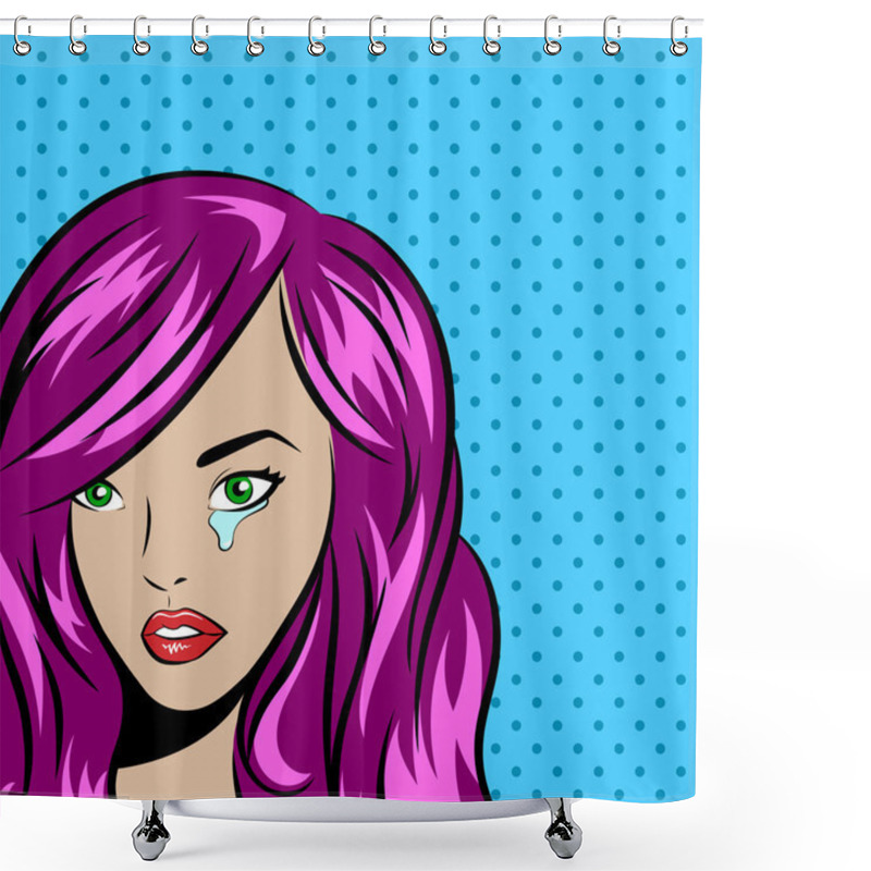 Personality  Pop Art Vector Illustration Of Young Woman With Tear Shower Curtains