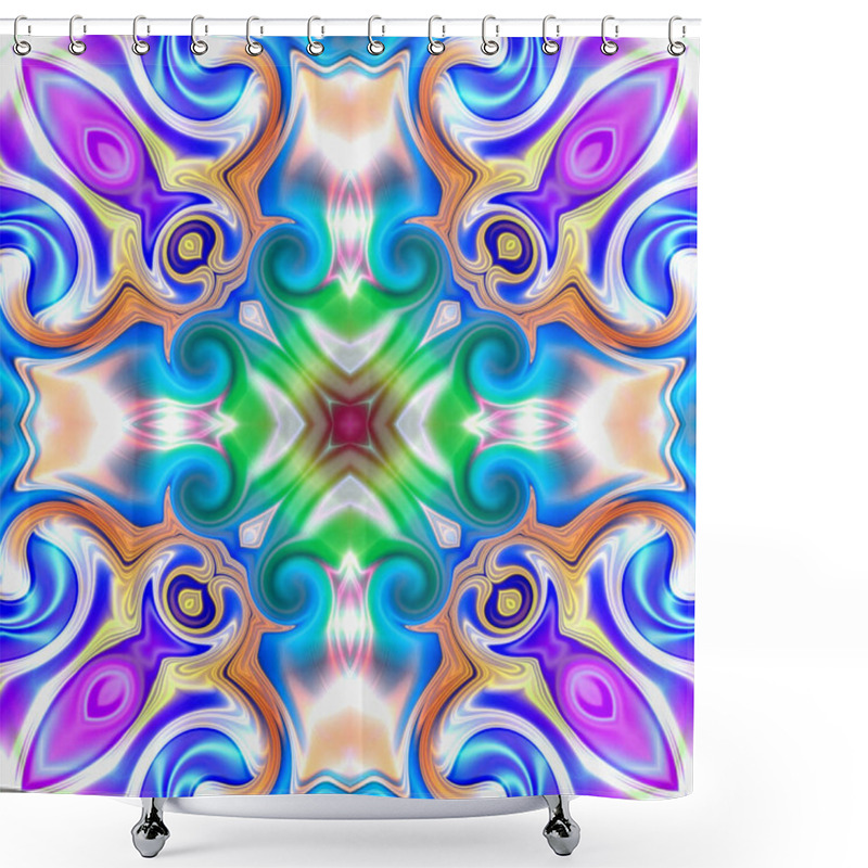 Personality  Unique Mandala, Oriental Round Pattern, Mystical Motif, Abstract Exotic Background. Fantastic Fractal Design, Colorful Digital Art, Shining Geometric Texture. Shower Curtains