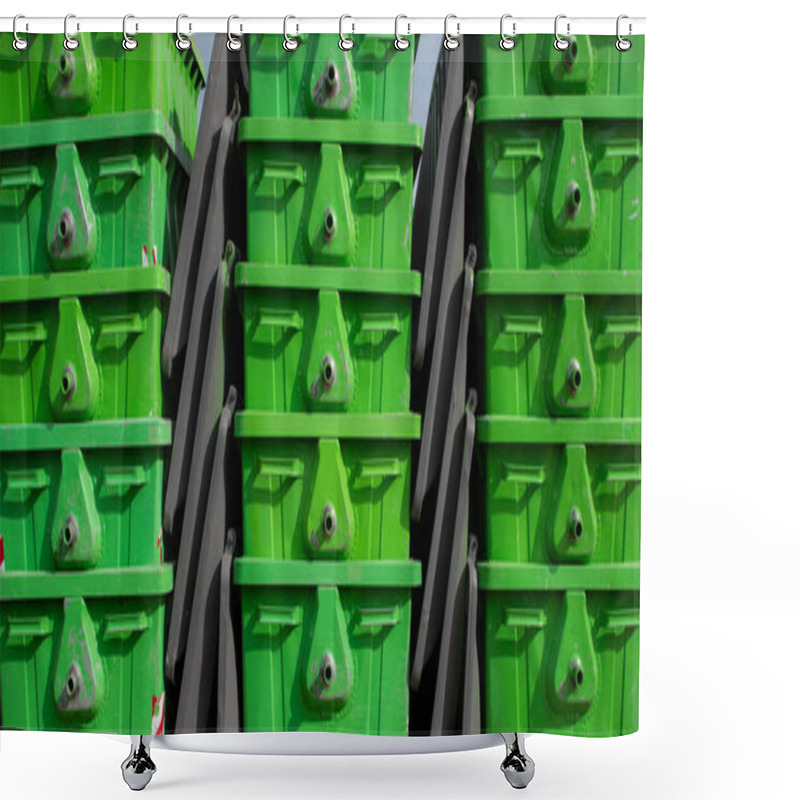 Personality  Bright Green Plastic Containers Stacked Outside Shower Curtains