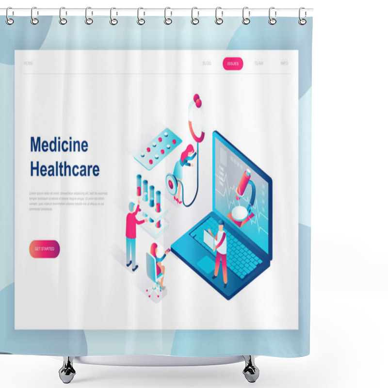 Personality  Modern Flat Design Isometric Concept Of Online Medicine And Healthcare For Banner And Website. Isometric Landing Page Template. Doctors Treating The Patient. Vector Illustration. Shower Curtains