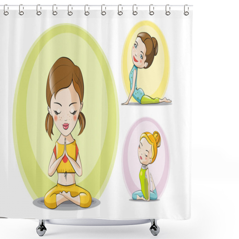 Personality  Set Of Vector Sport Theme Characters Yoga Fitness Shower Curtains