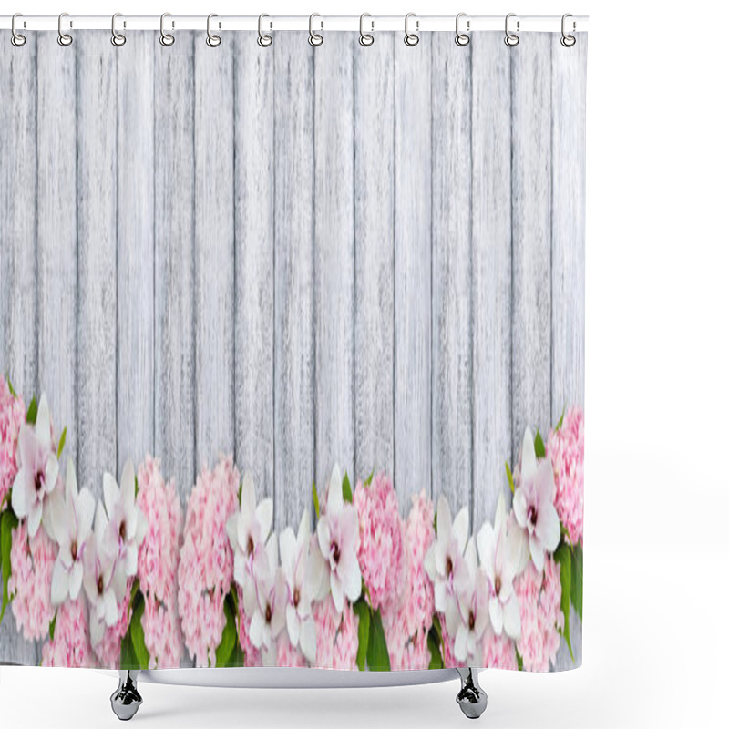 Personality  Magnolia Flowers With Hortensia And Place For Your Text Shower Curtains