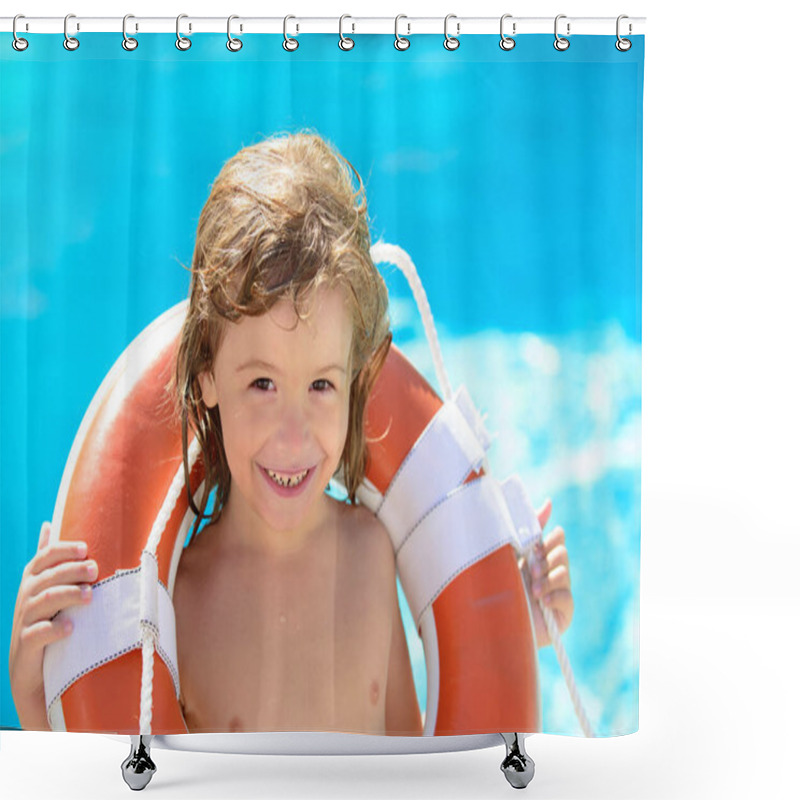 Personality  Save Life. Saving And Helping Concept. Child With Rescue Circle. Shower Curtains