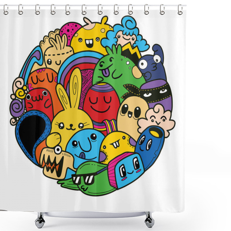 Personality  Vector Illustration Of Doodle Cute Monster Background , Cute Mon Shower Curtains