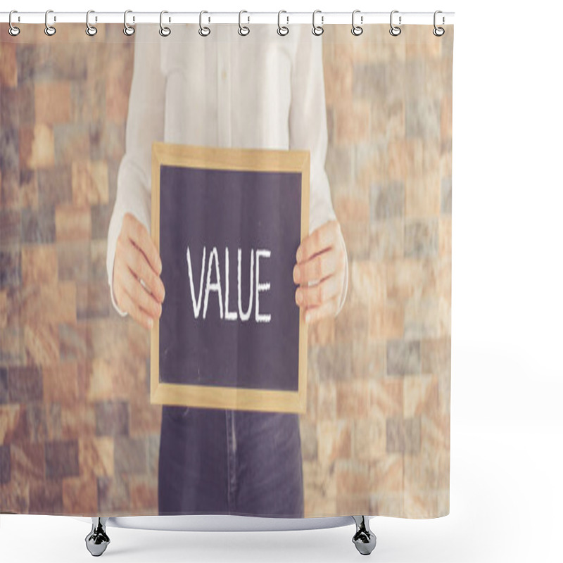 Personality  Woman Holding Board With Text  Shower Curtains