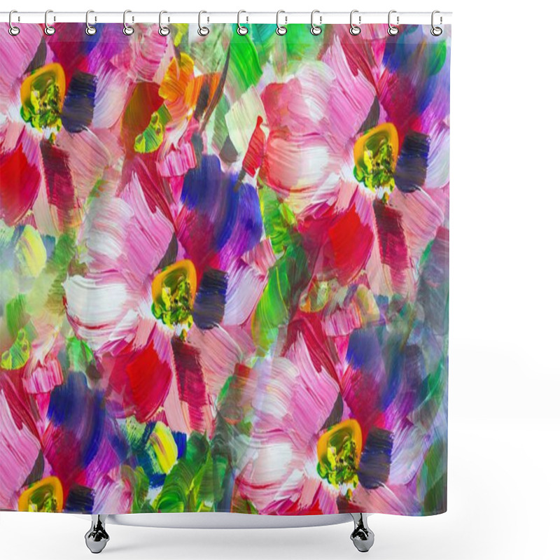 Personality  Texture Oil Painting Flowers, Painting Vivid Flowers, Floral Shower Curtains