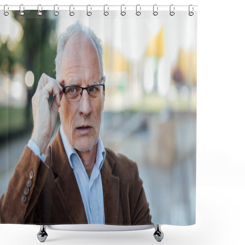 Personality  Adult Person With Gray Hair Elegant Dressed Outside Shower Curtains