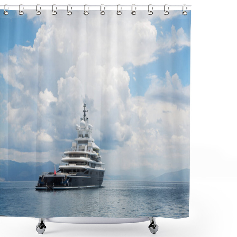 Personality  Gigantic Big And Large Luxury Mega Yacht With Helicopter Landing Shower Curtains