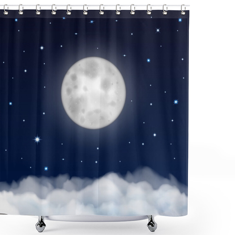 Personality  Night Sky With Moon, Stars And Clouds Shower Curtains