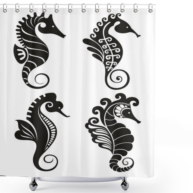 Personality  Seahorse Graphic Icons. Seahorse Black Signs Isolated On White Background. Sea Life Symbol. Tattoo. Shower Curtains