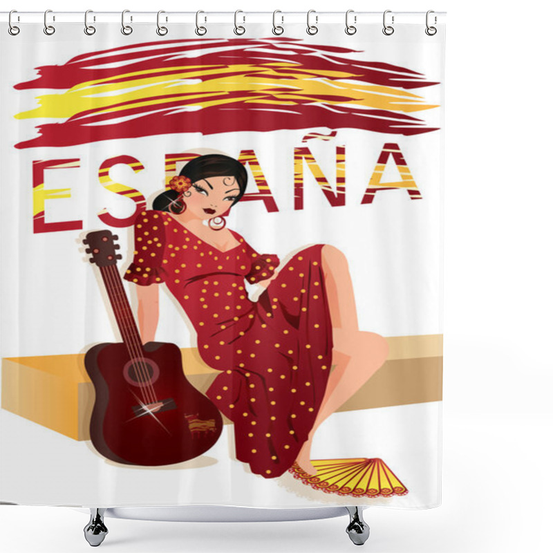 Personality  Spanish Girl With Guitar, Vector Illustration Shower Curtains