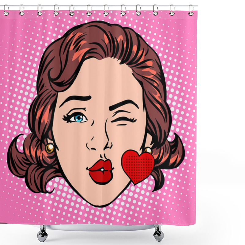 Personality  Retro Emoji Love Kiss Heart Woman Face Shower Curtains