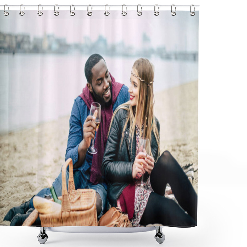 Personality  Beautiful Romantic Couple At Picnic Shower Curtains