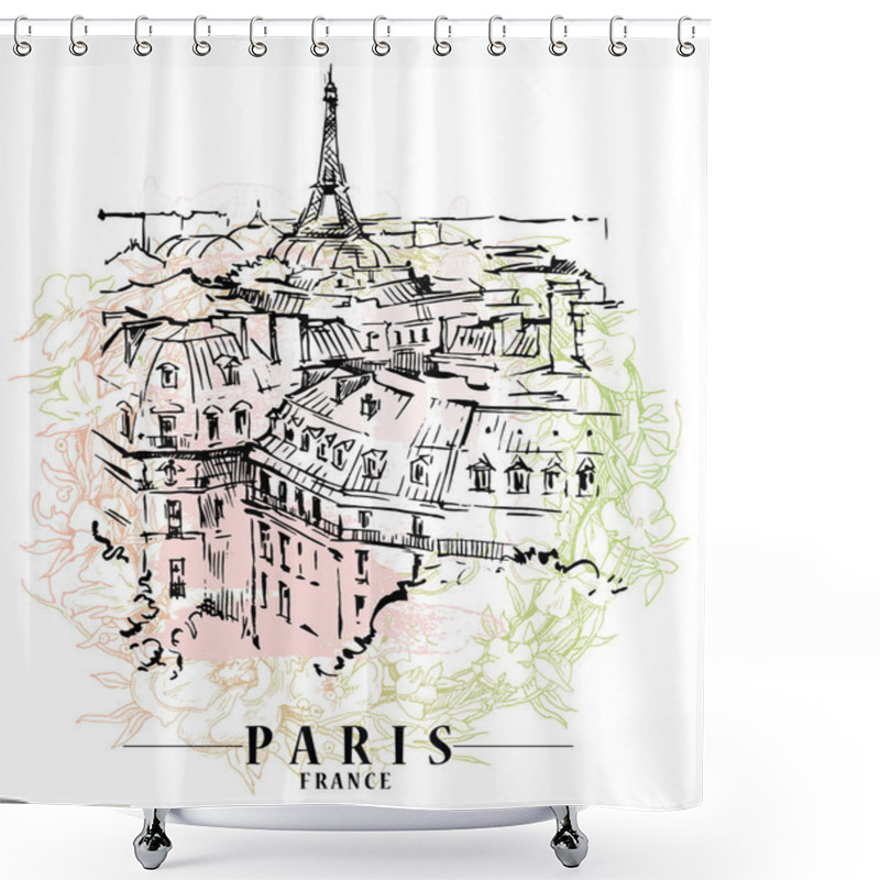 Personality  Paris Vector Illustration. Floral Backround, Vector Illustration. Shower Curtains