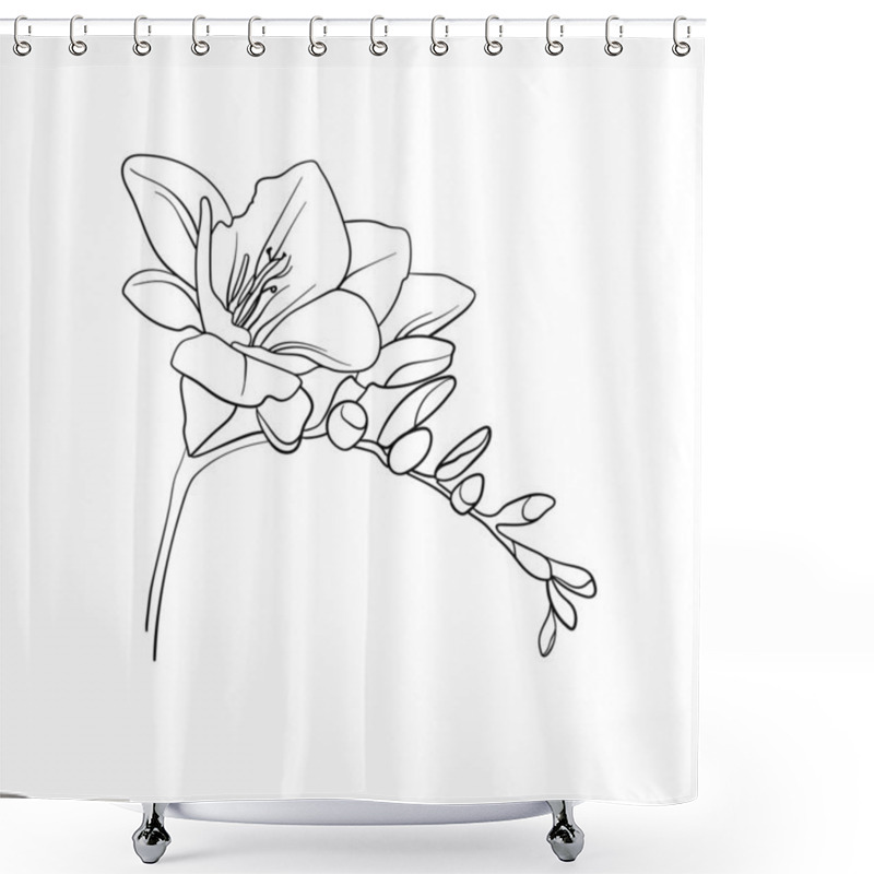 Personality  Black And White Freesia On A White Background. Freesia In Lineart Style. Freesia Minimal. Spring Flower For Wedding Invitation. Freesia Line Flower      Shower Curtains