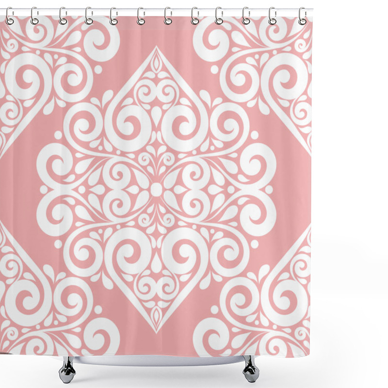 Personality  White And Pink Ornamental Seamless Pattern. Luxury Ornament. White And Pink Ornamental Seamless Pattern. Luxury Ornament. Shower Curtains