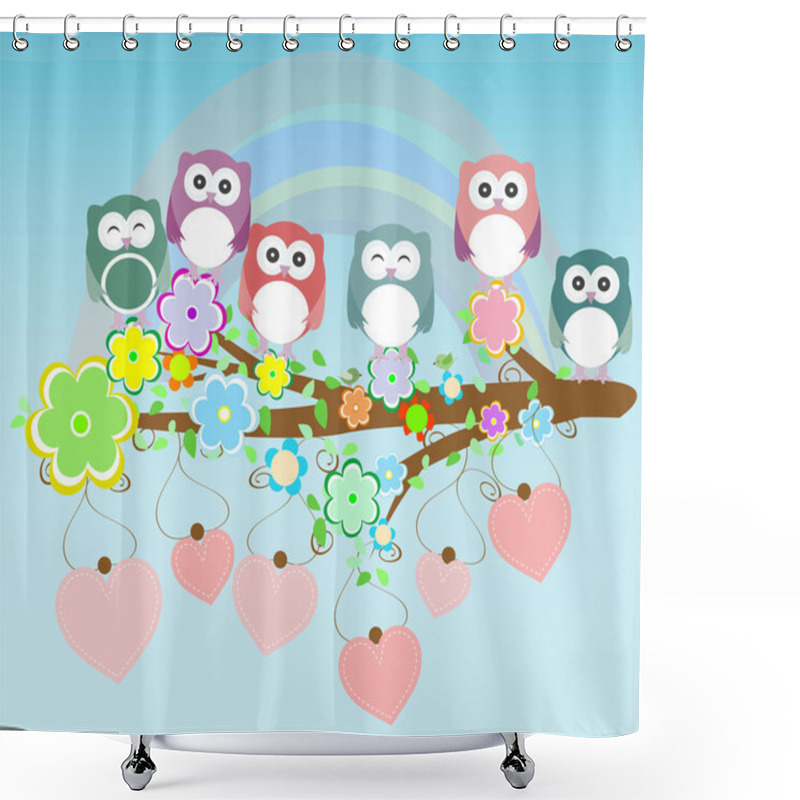 Personality  Owls Birds And Love Heart Tree Branch Shower Curtains