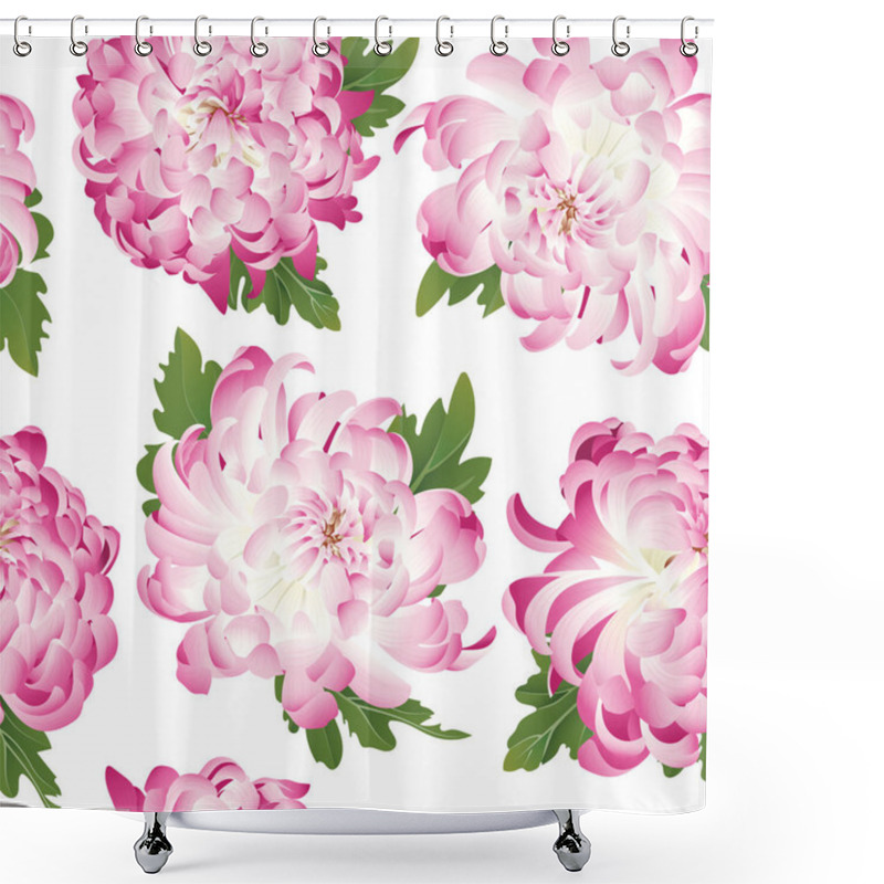 Personality  Chrysanthemum. Seamless Pattern With Flowers Of Pink Chrysanthemum On A White Background. Shower Curtains