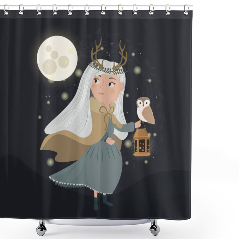 Personality  Magic Forest Illustrations With Girl And Night Forest.  Shower Curtains