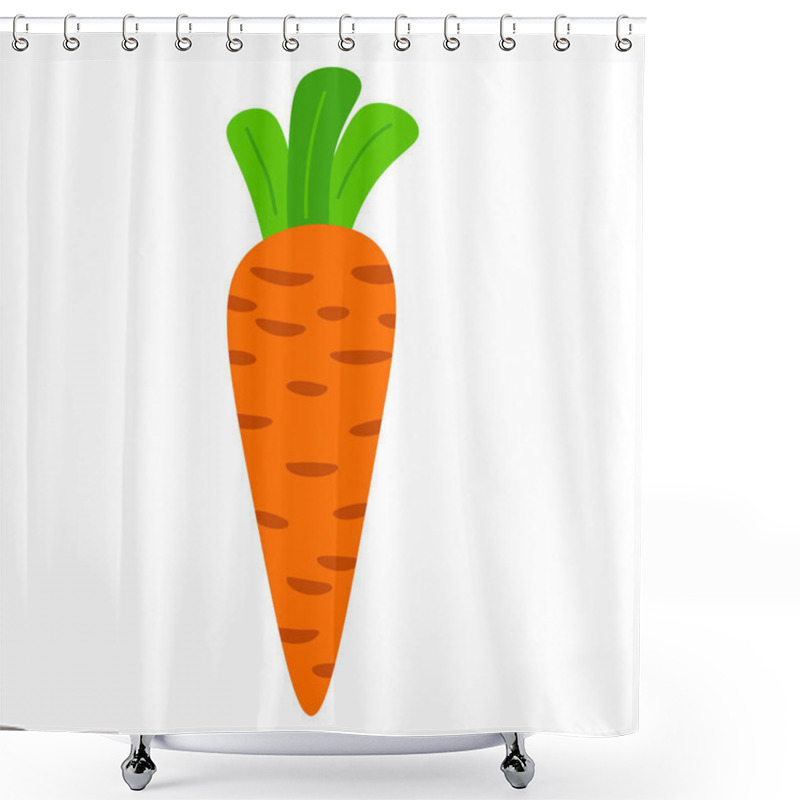 Personality  Orange Carrot With Green Leaves In Flat Style Isolated On White Background. Vector Illustration.  Shower Curtains