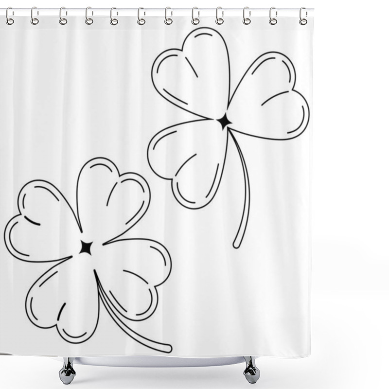 Personality  Clover Leaves Black Silhouette Icon Set Isolated On White Background Lucky Four Leaf Clover And Shamrock Clover. Lineart Design Vector Illustration. Traditional Symbol For St. Patrick S Day. Shower Curtains