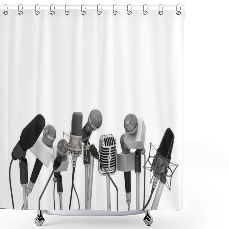 Personality  Press Conference With Standing Microphones. Shower Curtains