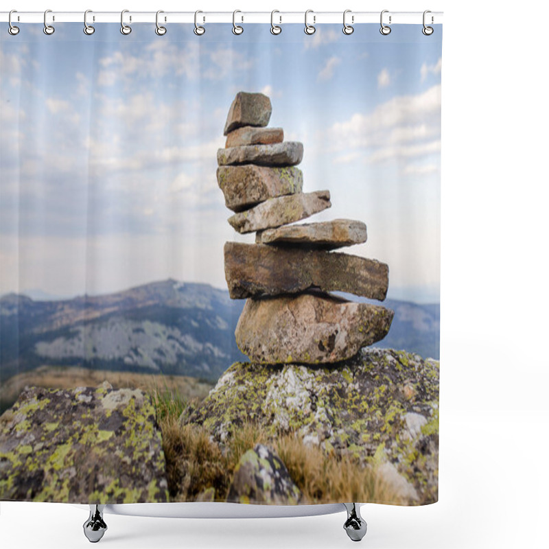 Personality  Rocks Stacked Close Up In A River Bed Shower Curtains