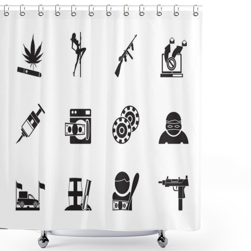 Personality  Silhouette Mafia And Organized Criminality Activity Icons Shower Curtains