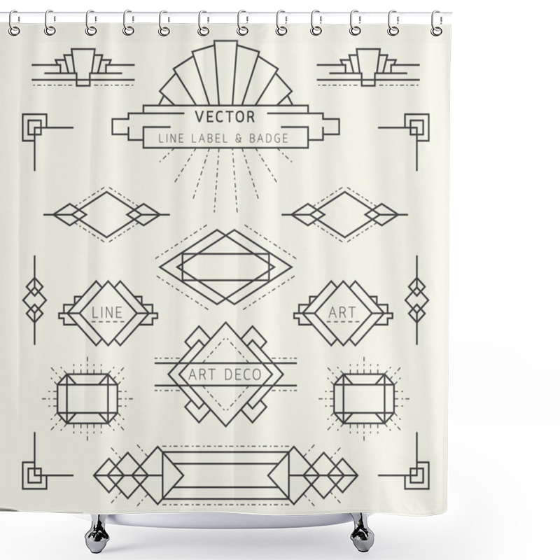 Personality  Art Deco Style Line And Geometric Labels And Badges Monochrome Shower Curtains