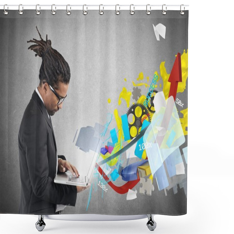 Personality  Businessman Working On His Computer Shower Curtains