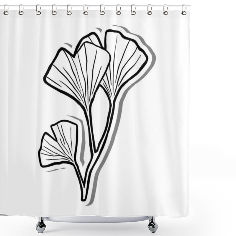 Personality  Ginkgo Leaves On White Silhouette And Gray Shadow. Hand Drawn Cartoon Style. Illustration For Decorate And Any Design. Shower Curtains