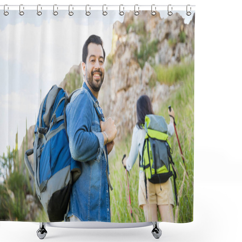 Personality  Man And Girlfriend On Camping Trip Shower Curtains