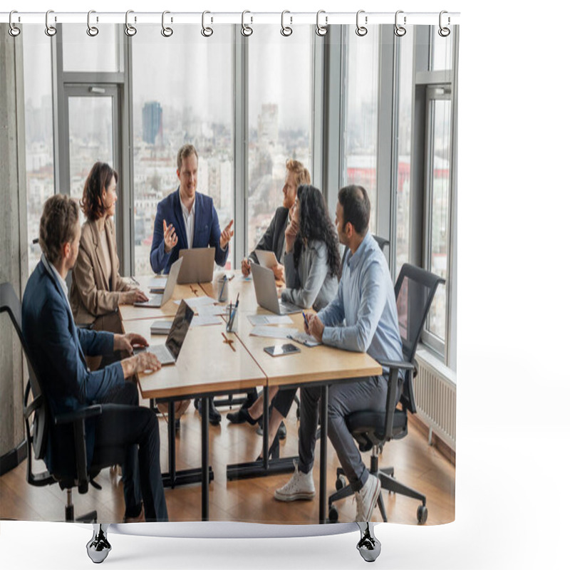 Personality  A Group Of Business Professionals Are Gathered Around A Large Conference Table In A Modern Office, Engaging In A Discussion. Laptops And Documents Are Spread Out On The Table Shower Curtains