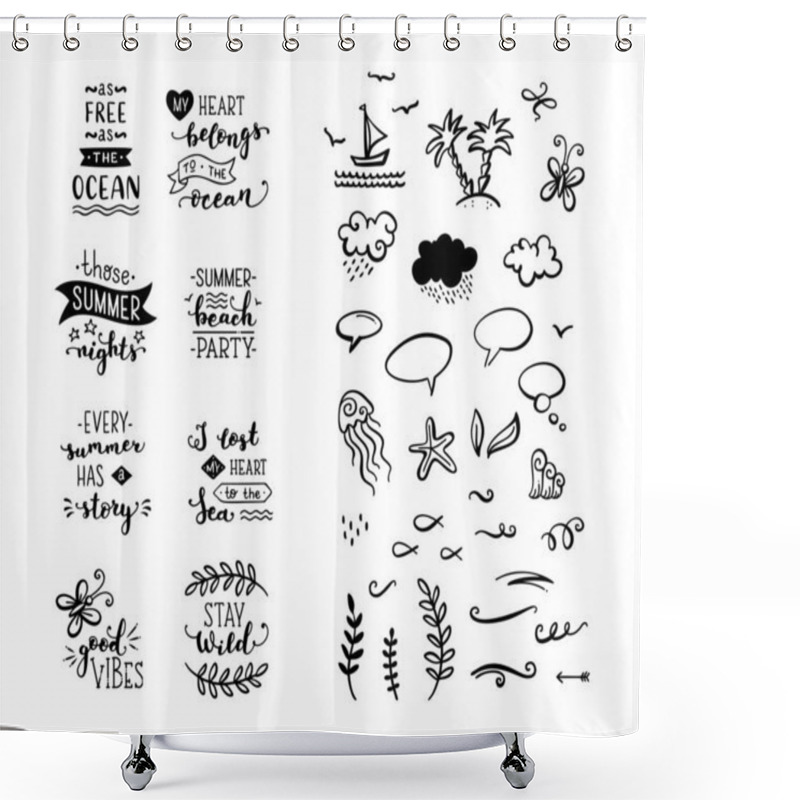 Personality  Vector Set Of Hand-drawn Lettering Phrases And Clipart Elements. Shower Curtains