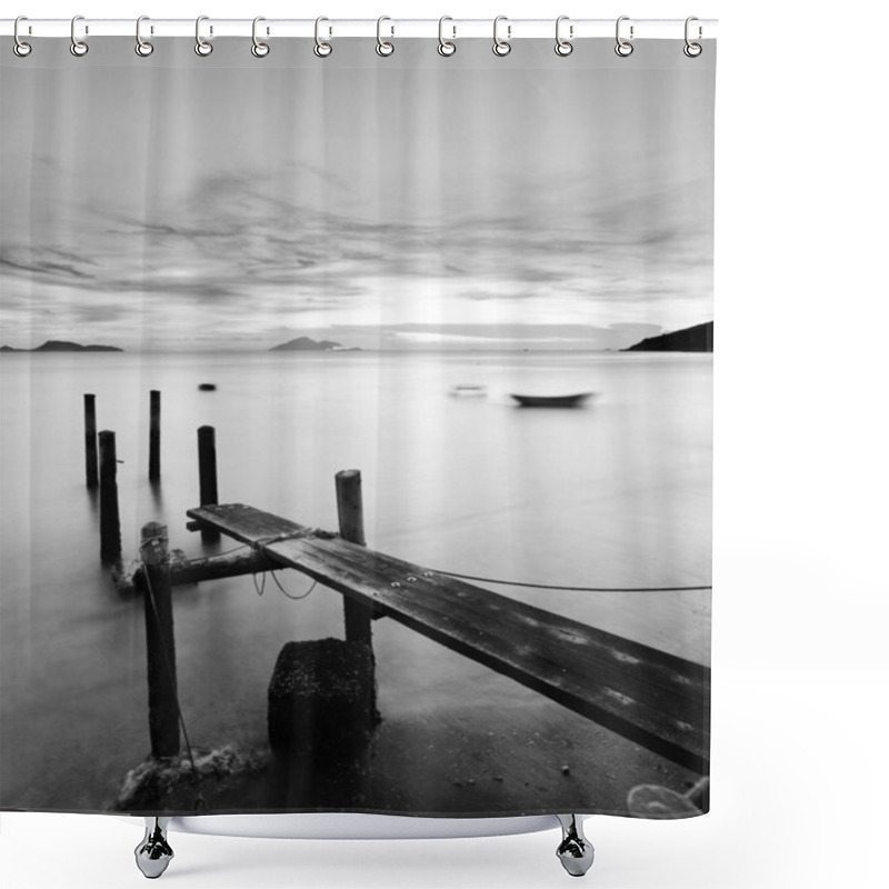 Personality  Pier At Sunset In Black And White Shower Curtains