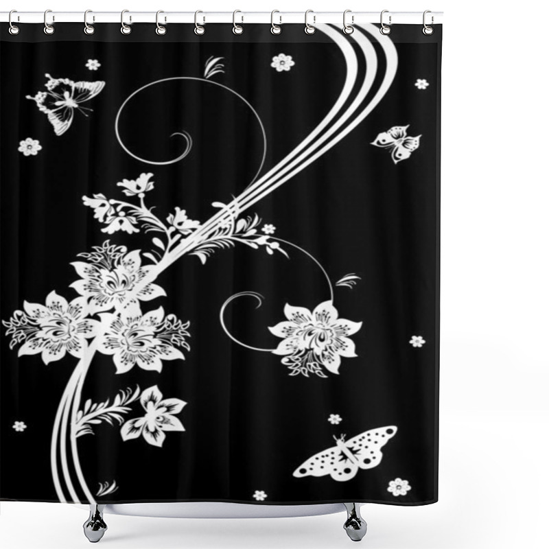 Personality  White Flowers And Butterflies Design Shower Curtains