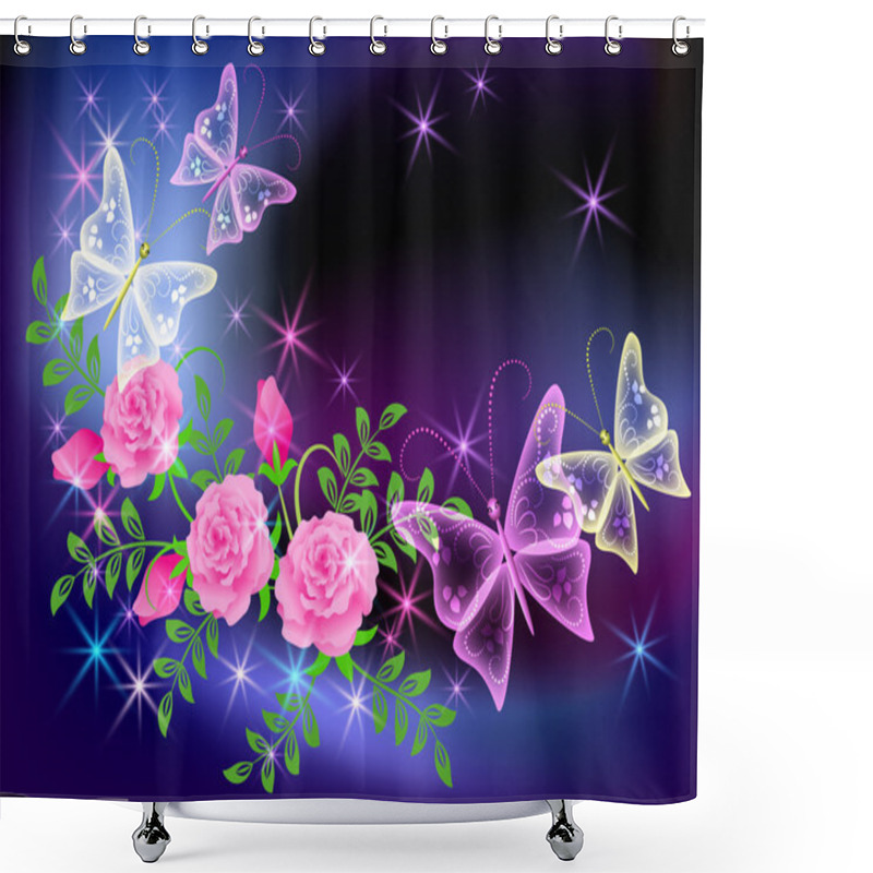 Personality  Glowing Transparent Flowers And Butterfly Shower Curtains