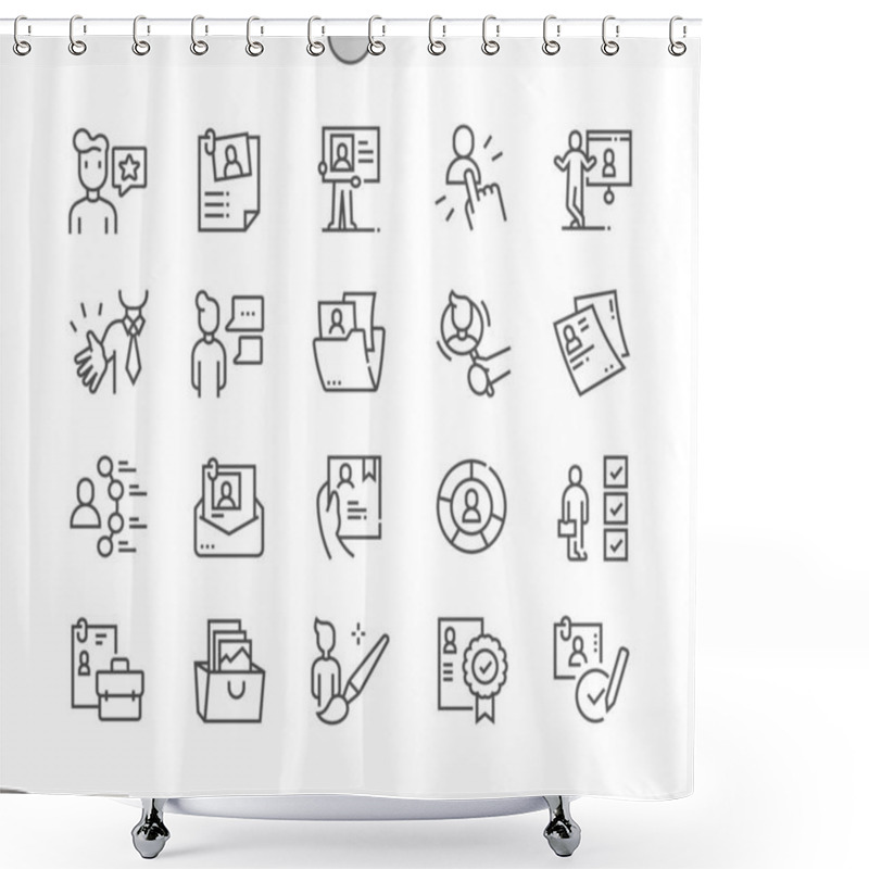 Personality  Self Presentation. CV And Resume. Open Vacancy, Portfolio, Skills. Pixel Perfect Vector Thin Line Icons. Simple Minimal Pictogram Shower Curtains