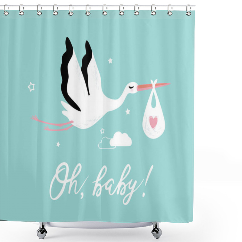 Personality  Vector Illustration Of A Baby Shower Invitation With Stork Shower Curtains