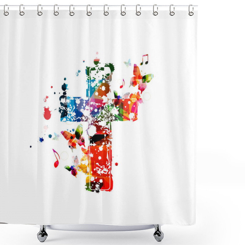 Personality  Colorful Christian Cross With Music Notes Isolated Vector Illustration. Religion Themed Background. Design For Gospel Church Music, Concert, Festival, Choir Singing, Christianity, Prayer Shower Curtains